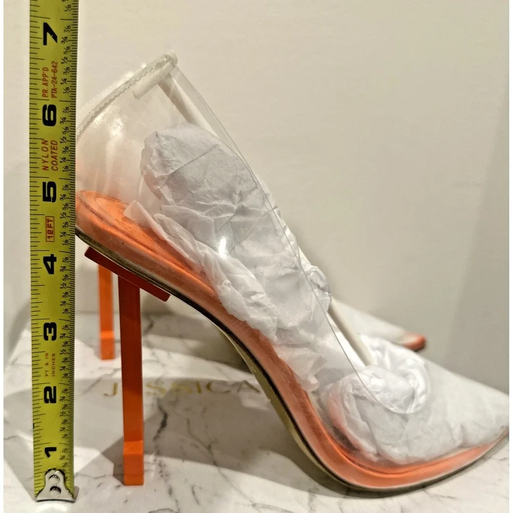 Jessica Rich Women Size 39 So Fancy Orange Pointed Toe Clear Sandal Pumps